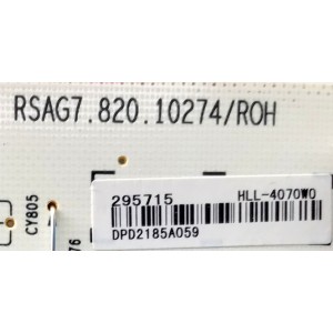 FUENTE DE PODER PARA TV HISENSE QLED / NUMERO DE PARTE 295715 / RSAG7.820.10274/ROH / HLL-4070W0 / CQC13134095636 / HLL-4070WO / DISPLAY HV750QUB-F91 / MODELO 75U6G 75A62GUA